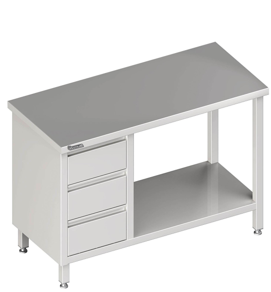 Worktable with intermediate shelf 1600x600x850 3xdrawers LX